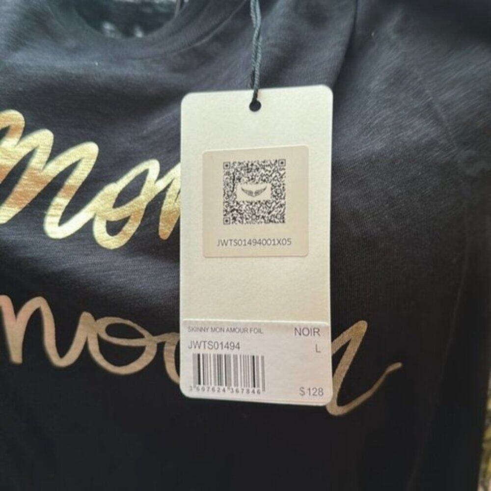 zadig and voltaire Skinny Short Sleeve Mon Amour Foil Tee M - Picture 6 of 7